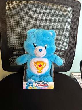Care Bears & Cousins Champ Bear Blue Plush with Trophy Belly Badge